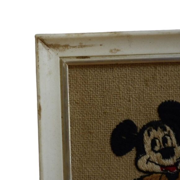 VTG Walt Disney 1960s Mickey Mouse Hopsack Embroidery Framed 5 7/8"x8" READ! - Picture 4 of 5
